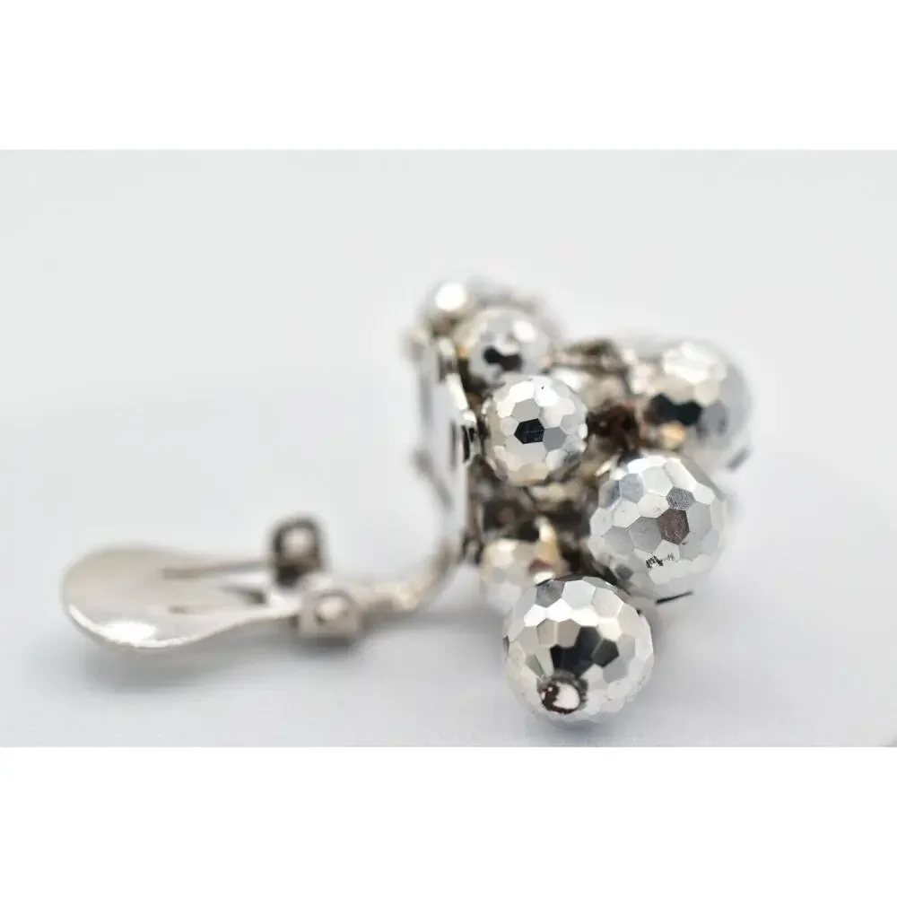 Laguna Vintage Clip On Crystal Earrings Silver Disco Chandelier Signed 50s BinBK